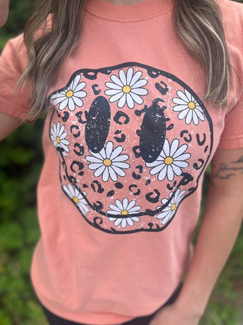 Leopard Smiley Daisy Tee Ask Apparel