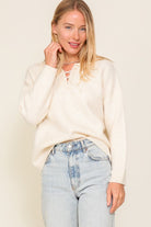 Sweater Top with V-Shape Criss Cross Tie Neck Lumiere