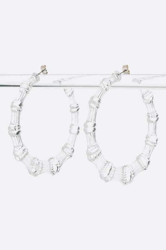 Iconic Cleared Transparent Bamboo Hoop Earrings LA Jewelry Plaza