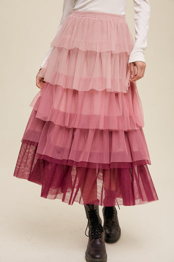 Gradient Style Tiered Mesh Maxi Skirt Listicle