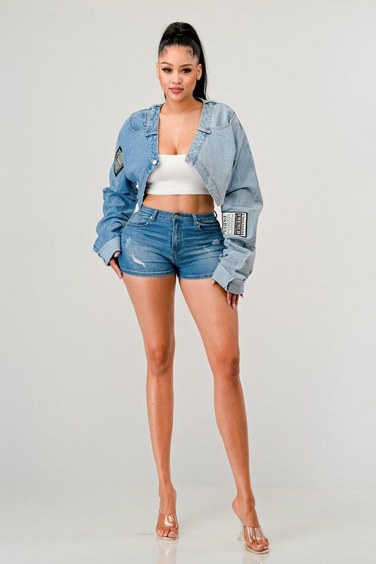 Denim Patched X-Contrast Top Athina