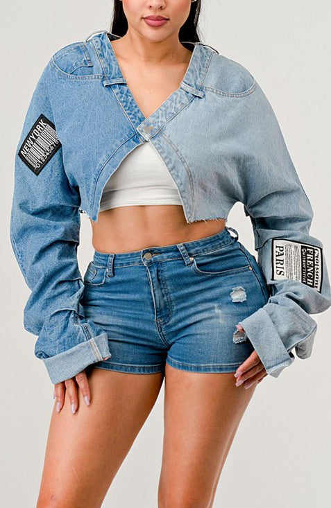 Denim Patched X-Contrast Top Athina
