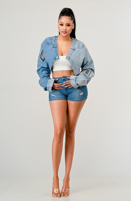 Denim Patched X-Contrast Top Athina
