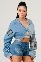 Denim Patched X-Contrast Top Athina