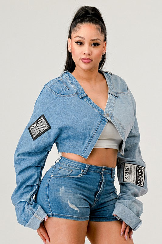 Denim Patched X-Contrast Top Athina