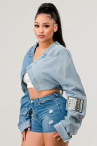 Denim Patched X-Contrast Top Athina