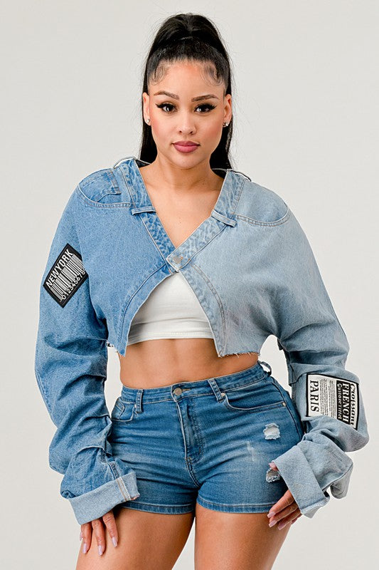 Denim Patched X-Contrast Top Athina