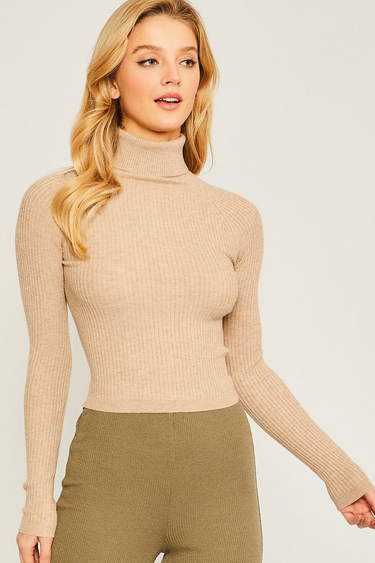 Turtleneck Ribbed Knit Sweater Top Love Tree