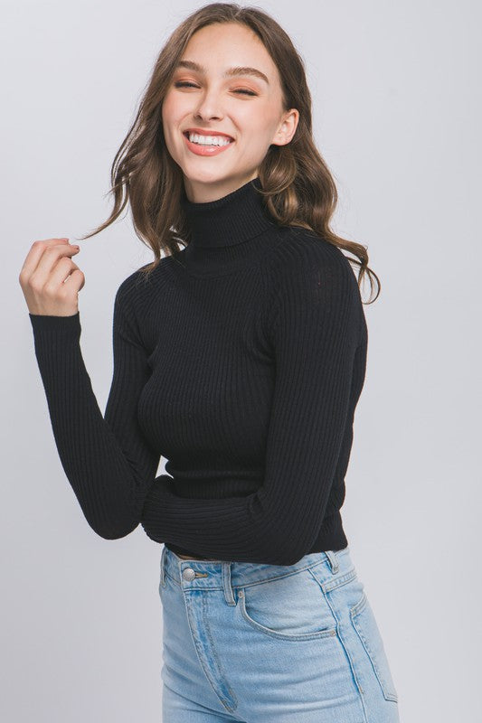 Turtleneck Ribbed Knit Sweater Top Love Tree