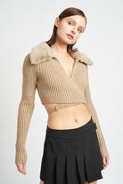 V NECK CARDIGAN WITH FUR COLLAR Emory Park