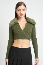 V NECK CARDIGAN WITH FUR COLLAR Emory Park