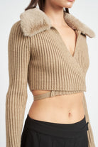 V NECK CARDIGAN WITH FUR COLLAR Emory Park