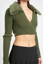 V NECK CARDIGAN WITH FUR COLLAR Emory Park