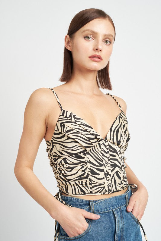 ZEBRA PRINT RUCHED CORSET TOP Emory Park