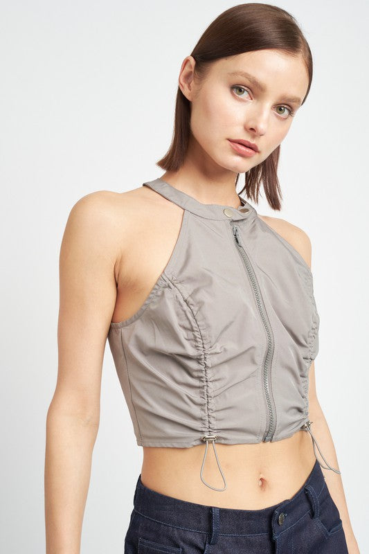 ZIP FRONT HALTER NECK CROPPED TOP Emory Park