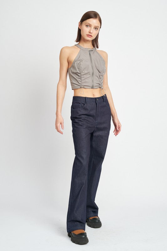 ZIP FRONT HALTER NECK CROPPED TOP Emory Park