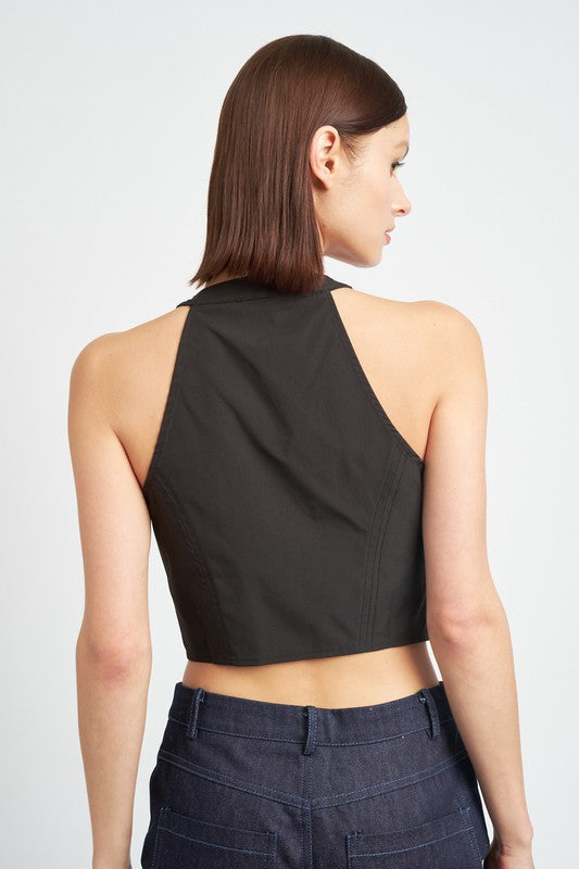 ZIP FRONT HALTER NECK CROPPED TOP Emory Park