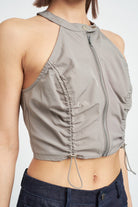 ZIP FRONT HALTER NECK CROPPED TOP Emory Park