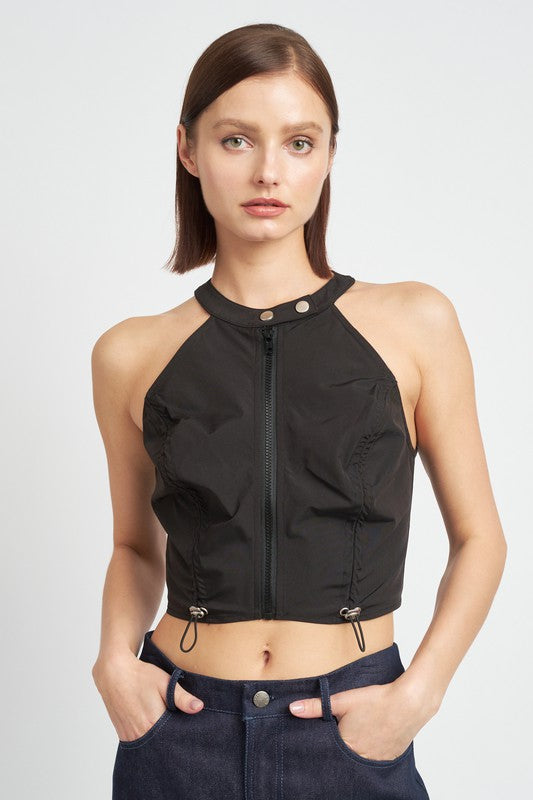 ZIP FRONT HALTER NECK CROPPED TOP Emory Park