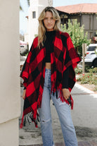 Buffalo Check Tassel Poncho Leto Accessories