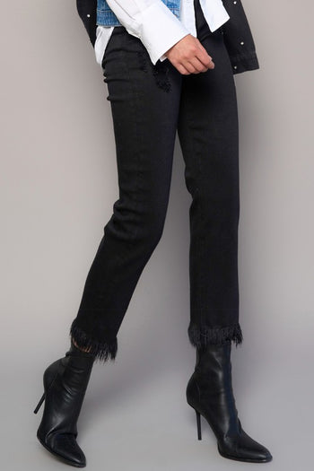 High Rise Fray Crop Straight Jeans Denim Lab USA