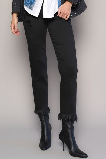 High Rise Fray Crop Straight Jeans Denim Lab USA