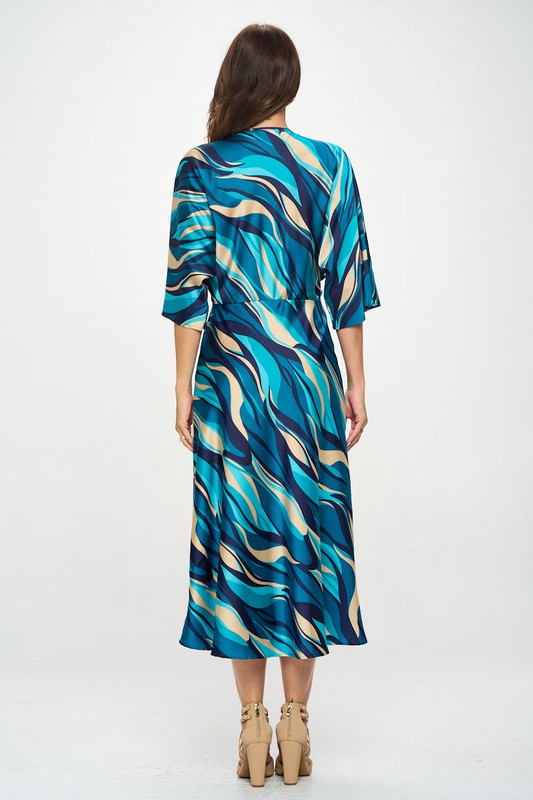 Satin Stretch Print Dress with Front Twist Renee C.