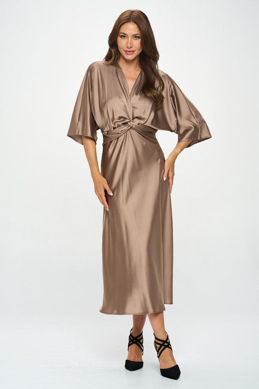 Satin Stretch Solid Dress with Front Twist Renee C.