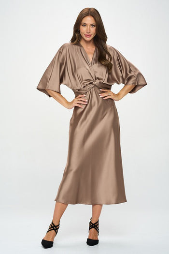 Satin Stretch Solid Dress with Front Twist Renee C.