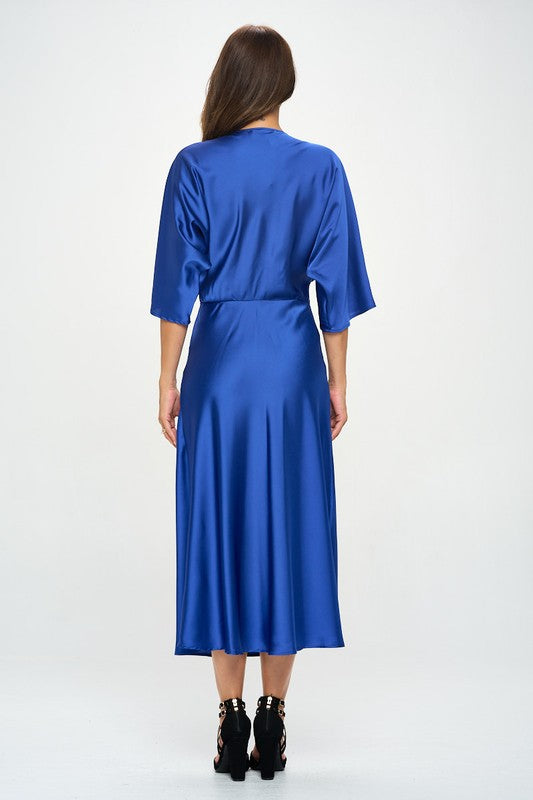 Satin Stretch Solid Dress with Front Twist Renee C.