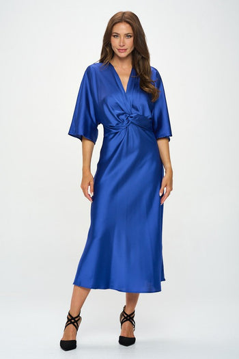 Satin Stretch Solid Dress with Front Twist Renee C.