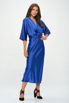 Satin Stretch Solid Dress with Front Twist Renee C.