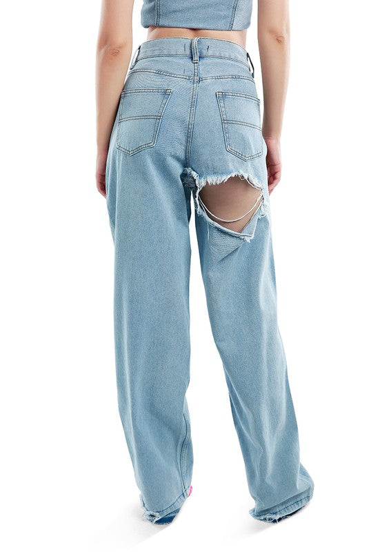 Ripped Wide Leg Denim Trousers Rag Company