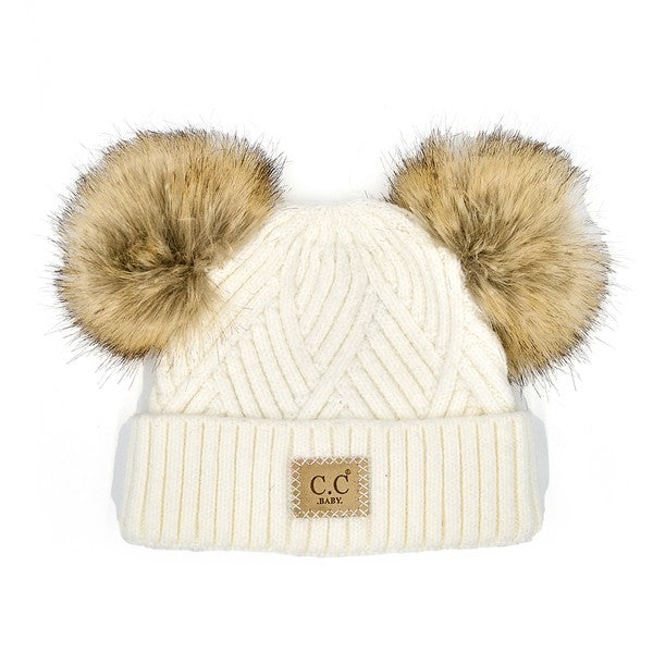 CC Baby Double Pom Criss-Cross Pattern Beanie Truly Contagious
