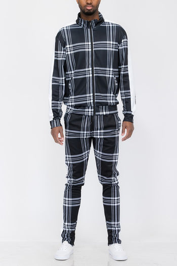 PLAID CHECKERED FULL ZIP TRACK PANTS WEIV