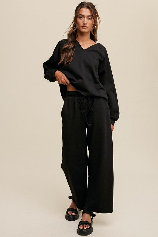 V-neck Sweatshirt and Pants Set Listicle