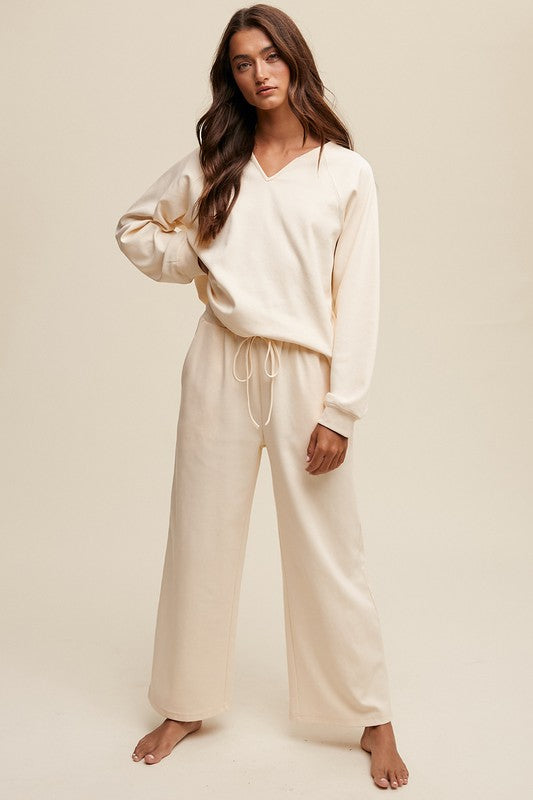 V-neck Sweatshirt and Pants Set Listicle