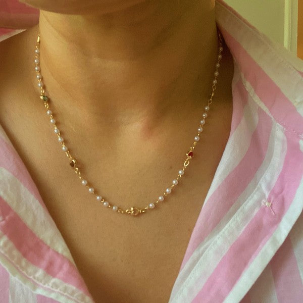 Precious Mini Heart Pearl Chain Necklace Ellison and Young