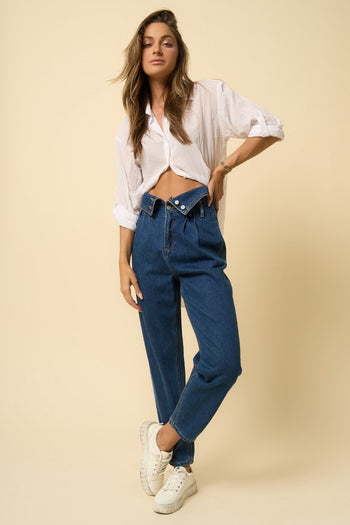 High Rise Flap Waist Relaxed Jeans Denim Lab USA