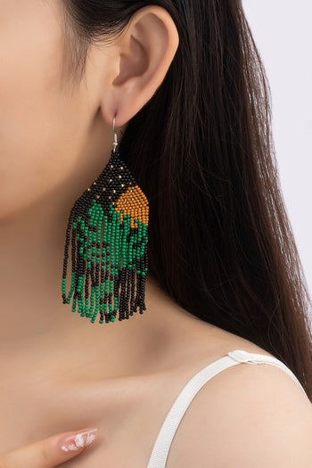 Monstera leaf starry sky seed bead earrings LA3accessories