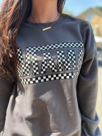 Charcoal Checkered Mama Sweatshirt Ask Apparel