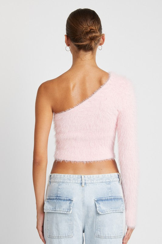 ONE SHOULDER FLUFFY SWEATER TOP Emory Park