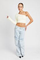 ONE SHOULDER FLUFFY SWEATER TOP Emory Park