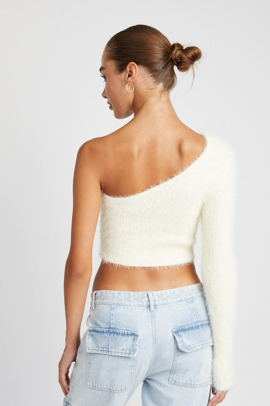 ONE SHOULDER FLUFFY SWEATER TOP Emory Park