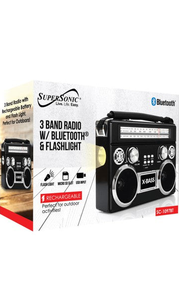 Supersonic Portable 3 Band Radio w BT & Flashlight Jupiter Gear