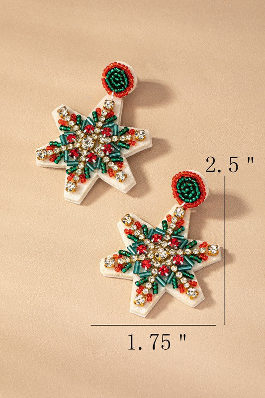 Multi color seed bead snow flake drop earrings LA3accessories