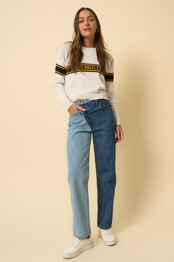 High Waist Crossover Straight Jeans Denim Lab USA