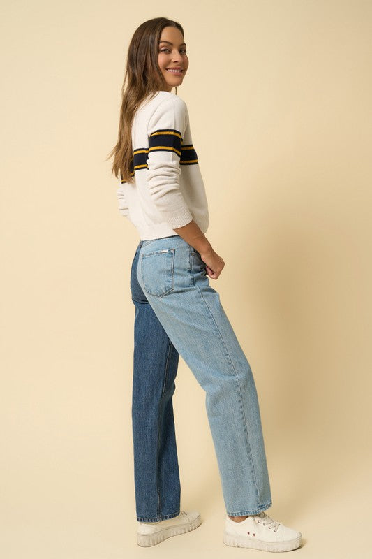High Waist Crossover Straight Jeans Denim Lab USA
