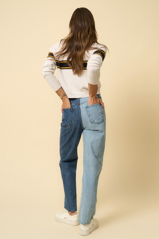 High Waist Crossover Straight Jeans Denim Lab USA