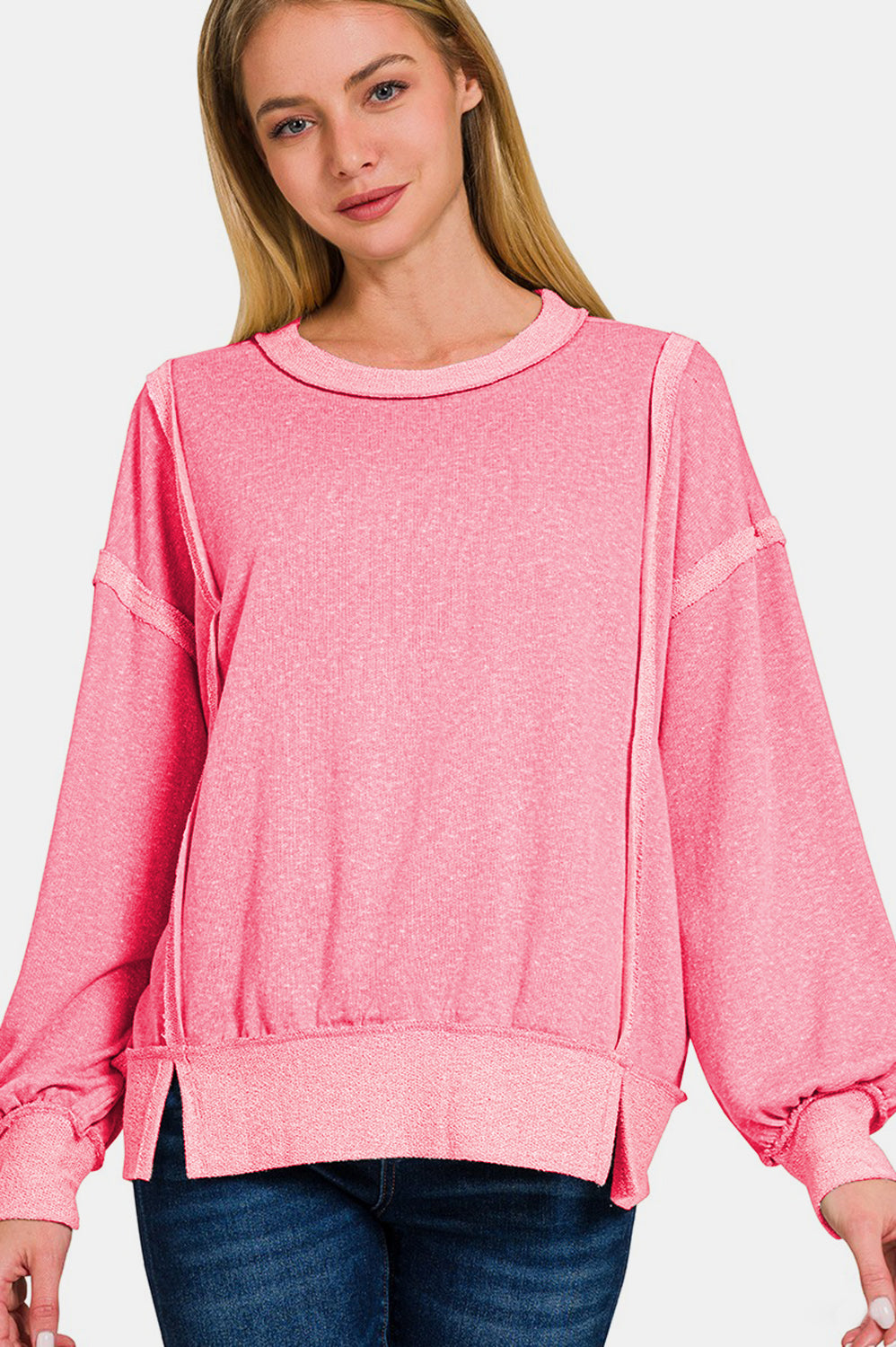 Washed Exposed-Seam Sweatshirt Casual Chic Botique